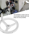 Heavy Duty Cast Iron Hand Wheel With Chrome Plated Finish for milling machines, lathes, and grinders with handle and screw holes.