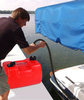 Person refueling boat with 6L Portable Boat Tank With 3 Gal Capacity, Outboard Marine Fuel Tank, 9.8 Ft Hose