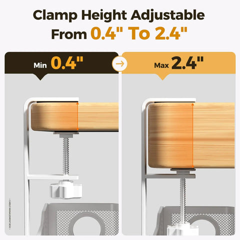 Under Desk Cable Management Tray White Clamp On No Drill Wire Organizer adjustable clamp fits 0.4 to 2.4 inch desk thickness