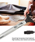 Leather Chisel Kit With Replaceable Blades And Belt Punch Set in use on leather fabric for DIY projects.