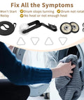 Heavy Duty Dryer Repair Kit With Belt Replacement For Whirlpool Kenmore Maytag showing belt, rollers, and person loading clothes