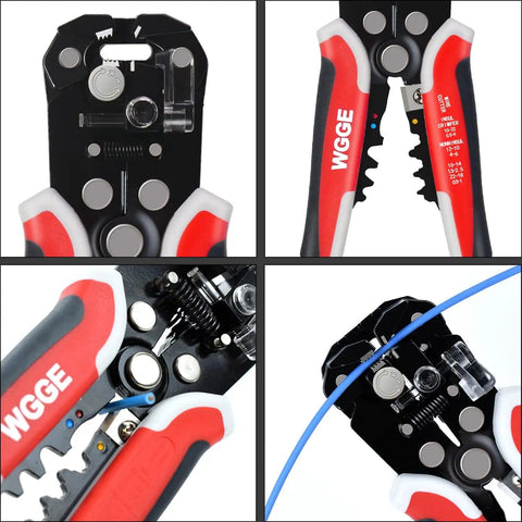 Close-up of Self Adjusting Wire Stripper Tool For AWG Ten To Twenty Four Strips Cuts And Crimps Copper And Aluminum Wires.