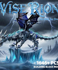 Dark Ice Dragon Building Block Set With Hand Crank Motion Movable Head Wings And Limbs on icy mountain with castle in background