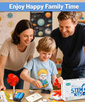 Child building a fan with parents using Six STEM Fan Kits For Kids Aged 8 To 12 DIY Wooden Fan Building Toys on a table.
