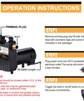 Beast Of A Portable Cast Iron 1/2 HP Water Transfer Pump With Built-In On Off Switch, operation instructions diagram.