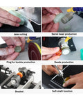 Heavy Duty Badass 1850W Portable Table Saw Station Built Tough For Knockout Jade Cutting Carving And Polishing Smooth All In One Multifunction Woodworking Power Tool With Five Piece Kit showing jade cutting, bead production, and tools in use.