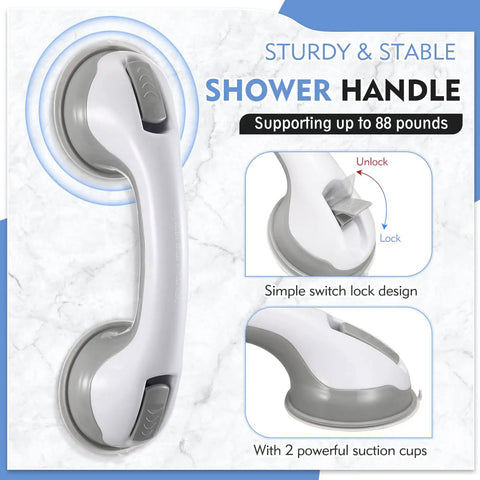 12 Inch Suction Cup Grab Bars For Bathtub And Shower, heavy duty no slip bathroom safety bar with suction lock design