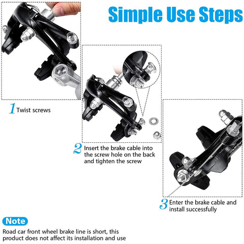 Installation steps for Six Piece Road Bike Brake Caliper Kit With C Shape Aluminum Calipers Levers Housing And Cables Replacement Set.