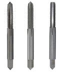 One Quarter Inch 28 UNF High Speed Steel Tap Set With Taper Plug And Bottom Styles displayed vertically