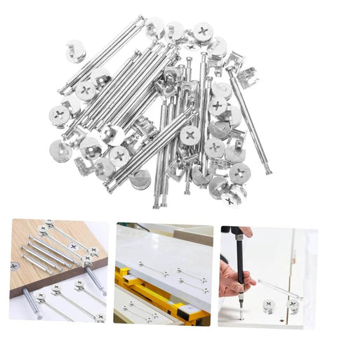 Heavy Duty Furniture Cam Lock Fittings Kit For Cabinets 20 Sets With Double Headed Connectors, rods for easy installation and repair