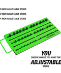 Pro Magnetic Socket Tray With Customizable Ratchet Organizer And Adjustable Drive Studs, green five-row socket holder
