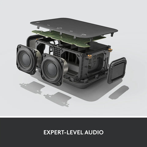 Slick Plug And Play Usb C Laptop Docking Station With Dual Screen Support And Five High Speed Ports Noise Canceling Speakerphone Bluetooth Link For Windows Or Mac Teams Ready Graphite Desktop Hub disassembled view showing internal components and speakers.