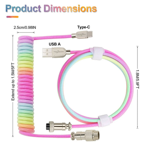 Amp Up Your Rig With This Badass Usb C Coiled Keyboard Cable Featuring Heavy Duty Braided Shield Detachable Type C Connector Smooth Retracting Rock Solid Double Sleeve Design For Mech Keyboards In Pink