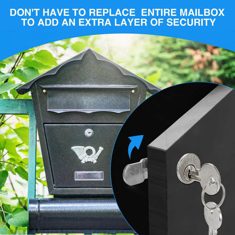Universal Mailbox Lock Replacement Kit With Four Keys And Five Lock Size Options installed on black mailbox for added security
