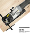 Inequalit mini circular saw, gray corded, 4-1/2 inch blade, laser guide and rip guide, top-down view