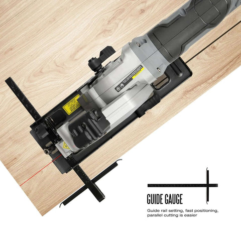 Inequalit mini circular saw, gray corded, 4-1/2 inch blade, laser guide and rip guide, top-down view