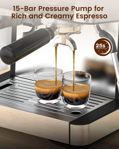 15 Bar Espresso Machine With Built In Anti Clog Grinder And Stainless Steel Coffee Maker 77.8 Oz Removable Water Tank