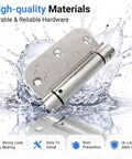 Two Pack Self Closing Door Hinges 3.5 Inch Satin Nickel Spring Loaded With Five Eighths Inch Radius Corner Adjustable Tension Auto Close