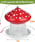 Heavy Duty Metal Mushroom Bird Feeder For Outdoor Hanging In The Garden Or Yard, Cute Red Bird Feeder That Attracts More Birds, Durable Outdoor Feeding Station For Wild Birds And A Cool Gift Idea, 7D×8.6H, 3 lb capacity
