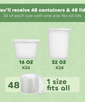 48 Piece Deli Container Set With Lids, 16oz And 32oz Options, Leakproof Airtight Lids, Plastic Food Storage Stack