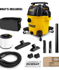 10 Gallon Poly Wet Dry Vacuum With 5.5 HP Power, 120V Shop Vacuum with attachments including hose and filters displayed