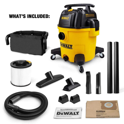 10 Gallon Poly Wet Dry Vacuum With 5.5 HP Power, 120V Shop Vacuum with attachments including hose and filters displayed