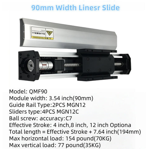 Workhorse Fully Enclosed Linear Stage Table With Dust Cover, 8 Inch Stroke Travel, 14.6 Inch Total Length, 1605 Ballscrew, Double Slide Rails, Waterproof And Dustproof Cleanroom Ready Linear Guide For CNC Machining And Robotic Applications, 90mm width, aluminum