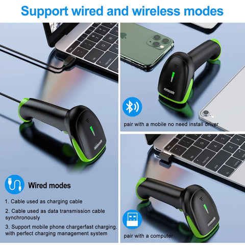 Wireless Bluetooth And USB Barcode Scanner With 2.4G Connectivity Ergonomic Handheld Reader For 2D And 1D Barcodes And QR Codes CMOS Imaging For Screen And Fuzzy Code Recognition Fast No Fuss Scanning
