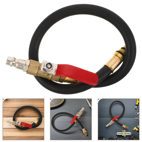 Top Rated Premium Boss Level European Cylinder Pressure Hose Rubber Alloy For Engine Leak Test Quick Connect No Leak Setup Fits Air Compressor And Auto Diagnostic Tools Easy Install Heavy Duty Performance For Garage Crew black rubber hose with brass quick-connect and red valve lever