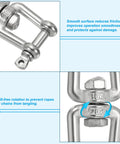 Close-up of Double Shackle Swivel Hook M8 Working Load 475kg 1047lbs 304 Stainless Steel showing markings and details.
