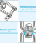M6 Jaw To Jaw Swivel Shackle Forged From 304 Stainless Steel Holding Down A Badass 661 Pound Load Rating close-up showing smooth rotation and detailed structure.