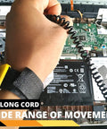 Person using ESD Anti Static Wrist Strap Band Long Earthing Wristband Grounding Bracelet with long cord for electronics repair.