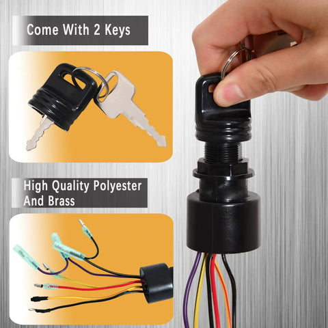 Boat Ignition Switch With Key For Mercury Mariner Outboard Motor Control Box With Two Keys Three Position Six Wire Connectors