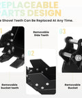Close-up of replaceable parts design in complete mini excavator accessories kit with removable teeth and bucket.