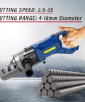 Etsuosy Electric Rebar Cutter With Powerful 900W Motor for cutting rebar, shown cutting 4-16mm steel, portable design.