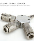 Three Way Air Manifold 1/4 NPT Male Thread Aluminum Alloy Pneumatic Fitting For Industry Self Locking Quick Connect