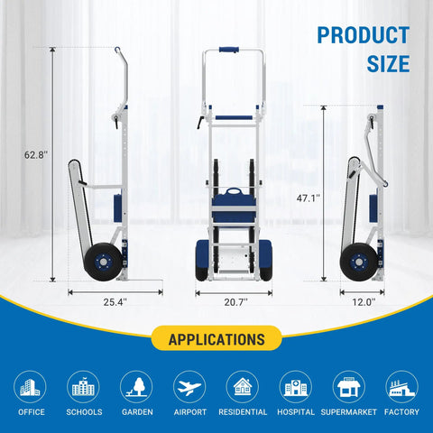 Product size illustration of XSTO CT150PB Heavy Duty Electric Stair Climber W/ 330 Lb Load Cap, Caterpillar Track Trolley.