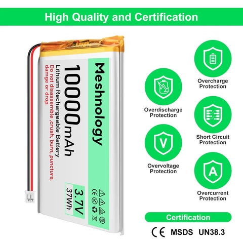 Beefy 2-Pack 3.7V 10000mAh LiPo Battery With USB Charger Cable For Arduino ESP32 Drones RC Cars And Modules, certification details