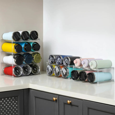 4 Tier Stackable Water Bottle Organizer Rack Fits Large Wide Mouth Bottles And Tall Tumblers Holds 12 Items No Fuss