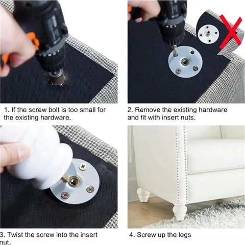 Installation guide for Set of Four 15cm Solid Wood Furniture Legs for Sofa Coffee Table TV Cabinet and Cabinets Replacement Feet