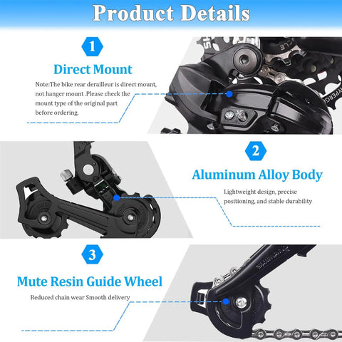 Six Or Seven Speed Rear Derailleur Direct Mount For Hybrid Commuter Mountain And Road Bikes Universal Replacement details
