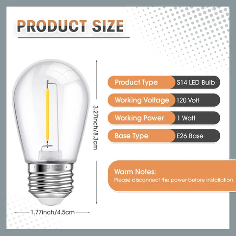 100 Pack LED Replacement Bulbs For Outdoor String Lights No Fuss Easy Install Shatterproof Waterproof Plastic Filament Bulbs With E26 Base Warm White Vintage Patio Lighting 110V Clear Bulbs product size details.