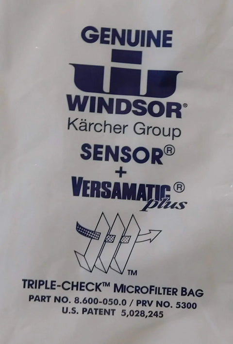 Triple Check Microfilter Bag 5300 for Sensor and Versamatic Plus logo and patent details on packaging.