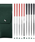 10 Piece Mini Needle File Set with Diamond and Steel Files in Synthetic Leather Case for Pro Grade Precision Sanding
