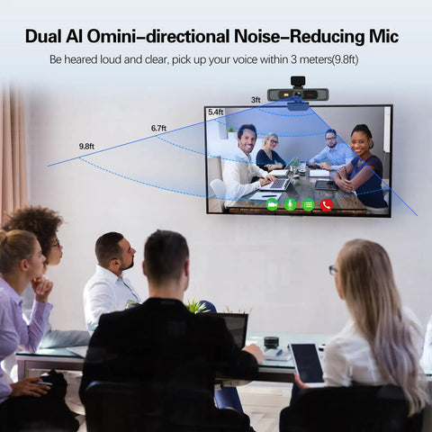 Lock In With This Crisp 4K Ultra HD Webcam Featuring A Broad 120 Degree Wide Angle Lens Smooth As Butter Zoom Meetings And Twitch Streams Reliable Usb Pc Camera For Your Daily Hustle with people in a meeting.