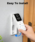 Dual Band Wireless Video Doorbell Camera With 2.4G And 5G Wi Fi, 2 Way Audio, AI Motion Alerts, Instant Alerts, Included Chime, No Monthly Fee, Easy Setup, Battery Powered With Long Battery Life, Works With NVR Or Standalone Security System mounted on wall by door