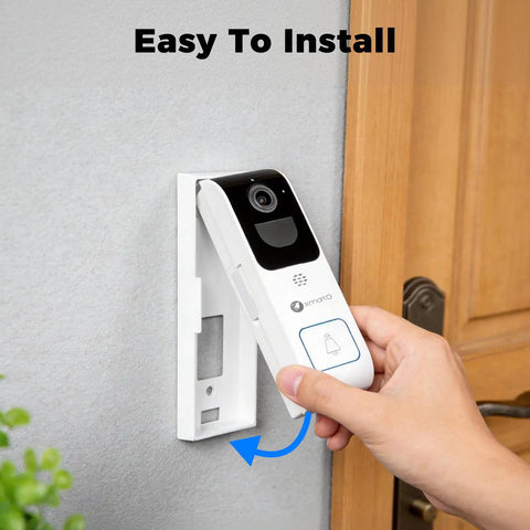 Dual Band Wireless Video Doorbell Camera With 2.4G And 5G Wi Fi, 2 Way Audio, AI Motion Alerts, Instant Alerts, Included Chime, No Monthly Fee, Easy Setup, Battery Powered With Long Battery Life, Works With NVR Or Standalone Security System mounted on wall by door