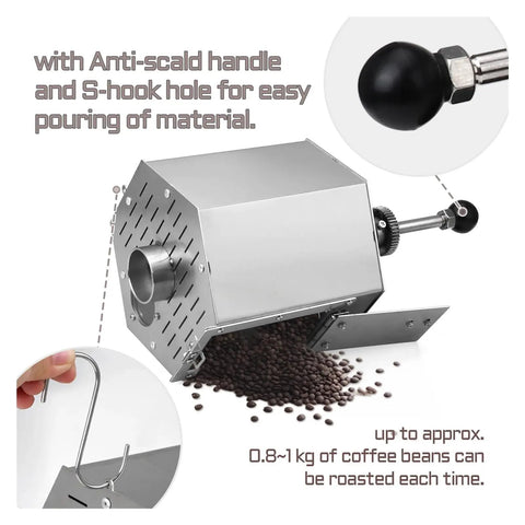 Top Shelf Compact Coffee Roaster Rocking Dual Gas And Electric Ceramic Heating For Killer Batch Brews And Deep Flavor Pulls In A Roomy Countertop Setup, featuring anti-scald handle and S-hook for easy pouring.