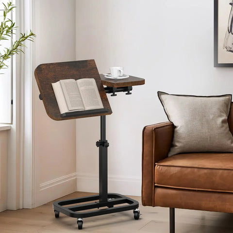 Go-To Large Size Portable Laptop Rolling Desk With Wheels, Adjustable Height And Tilt Top, in a living room setting