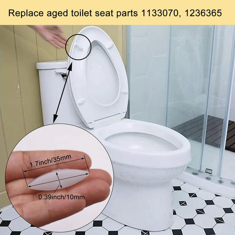 Image showing 4 Pieces Toilet Seat Bumpers Replacement Kit For Quiet Close Lids being installed on a toilet, size details visible.